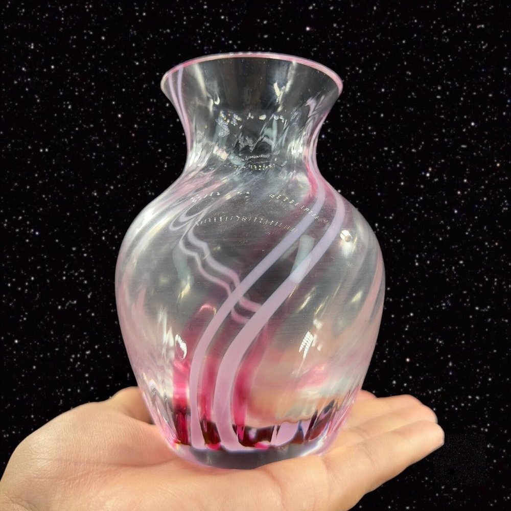 Vintage Caithness of Scotland Pink White Swirl Art Glass‎ Vase Hand Made Glass